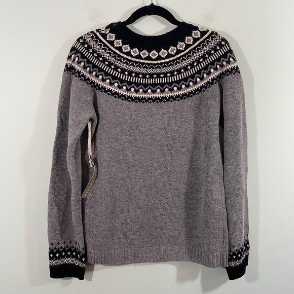Kenar Women Black & Grey Lambswool Blend Bejeweled Fair Isle Sweater Size L NWT - Picture 10 of 10